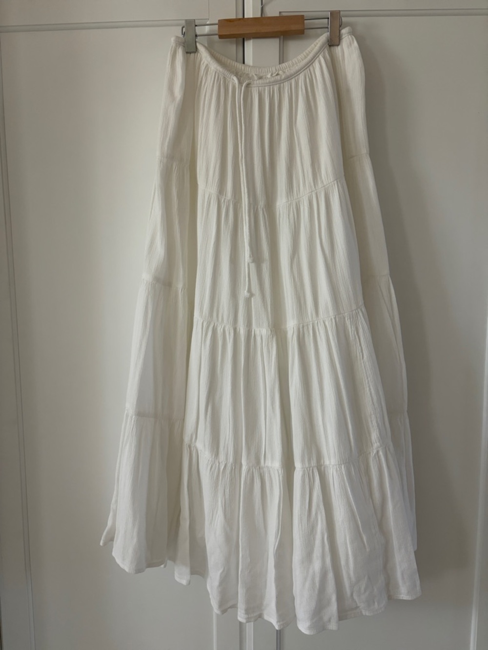 aerie White Tiered Midi Skirt with Drawstring